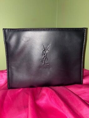 Yves Saint Laurent Beaute Black Leather Cosmetic Pouch